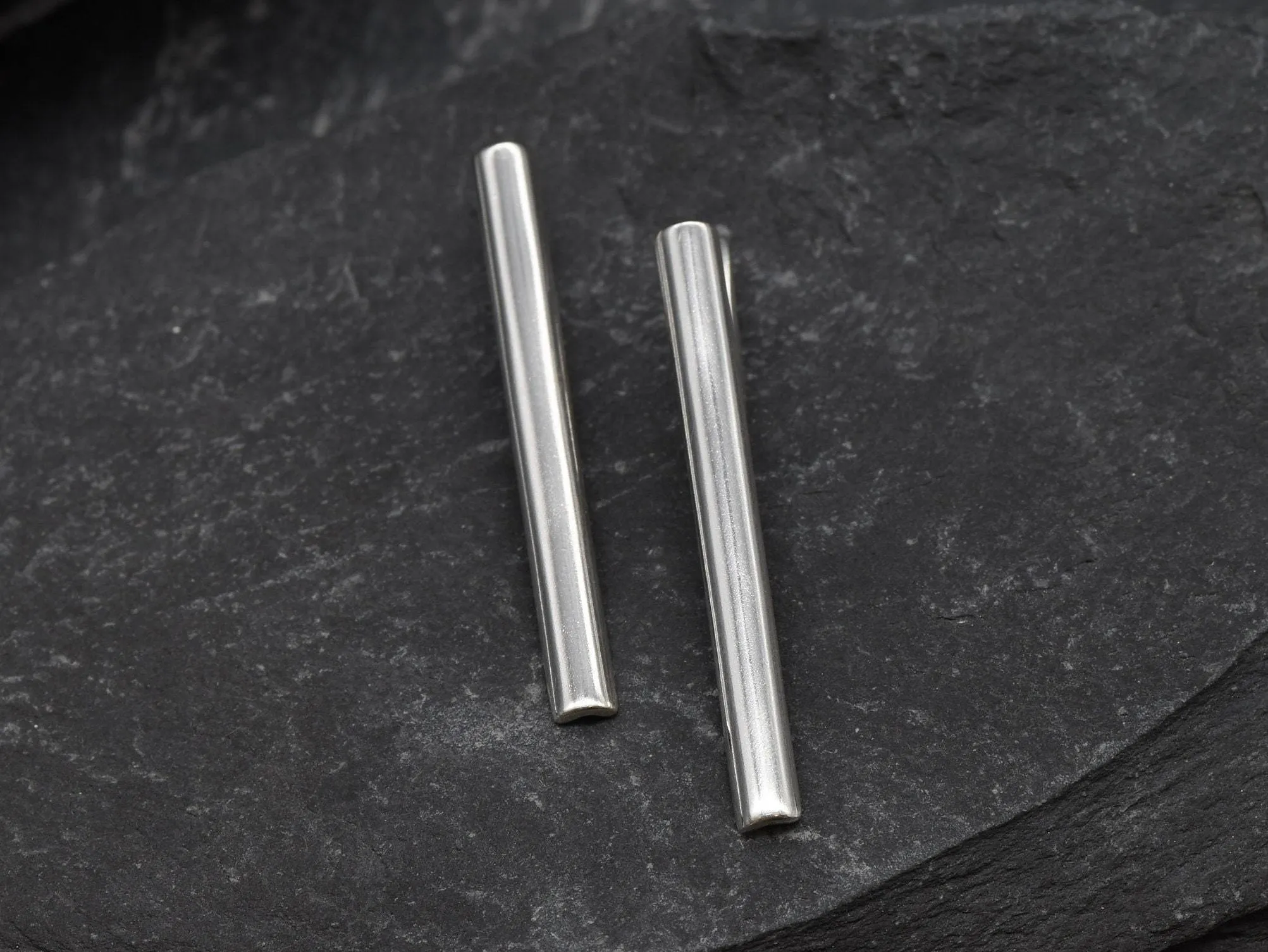 Silver Bar Drop Earrings - Silver Vertical Earrings - Long Line Statement Earrings