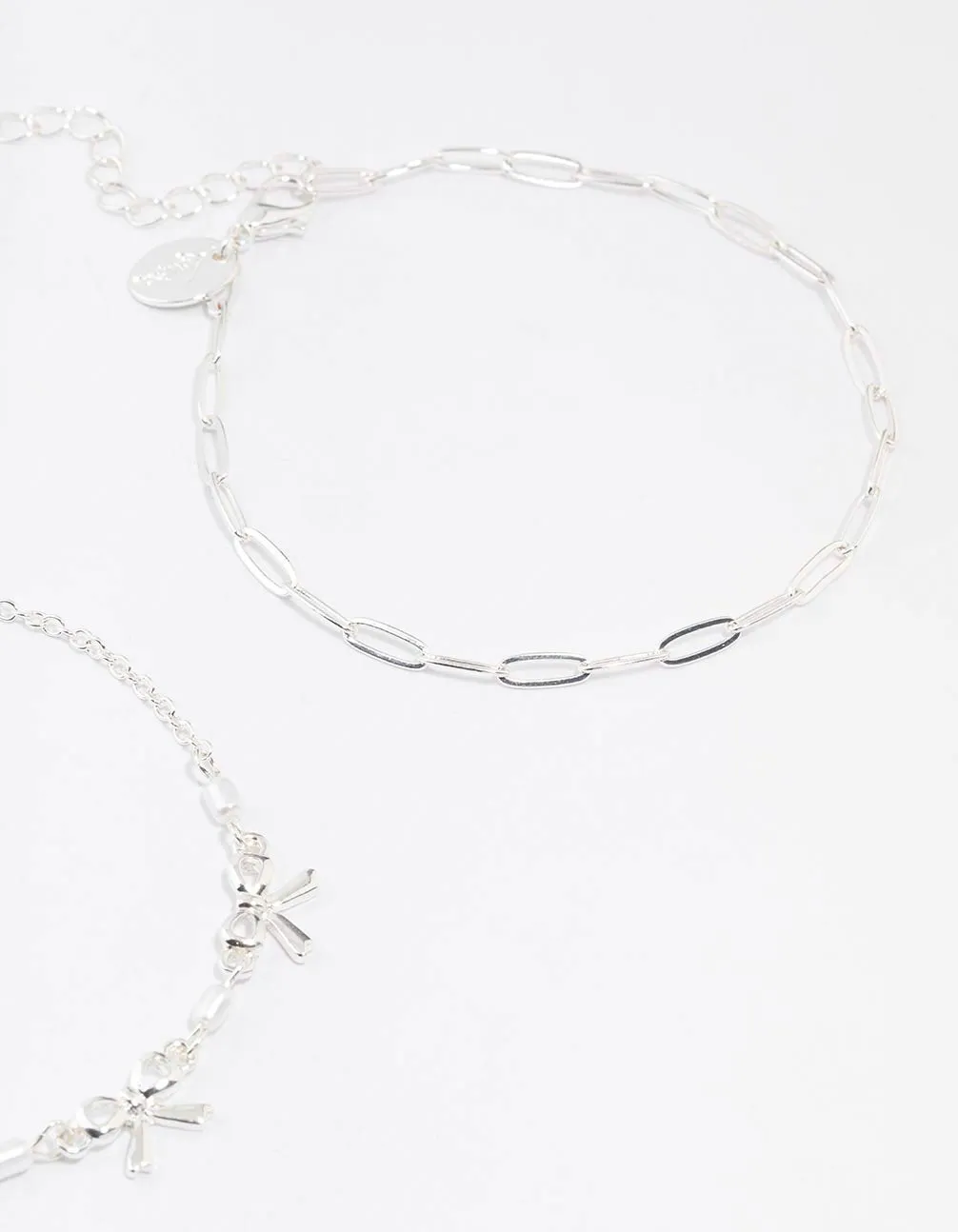 Silver Bow Chain Mixed Anklet 3-Pack