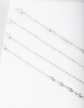 Silver Circle Gem Anklet Bracelet Pack