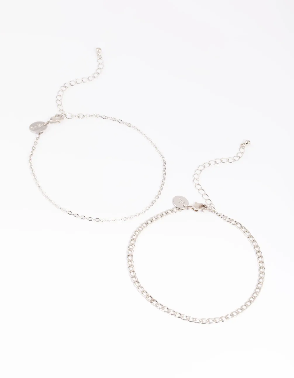 Silver Curb Chain Anklet Set