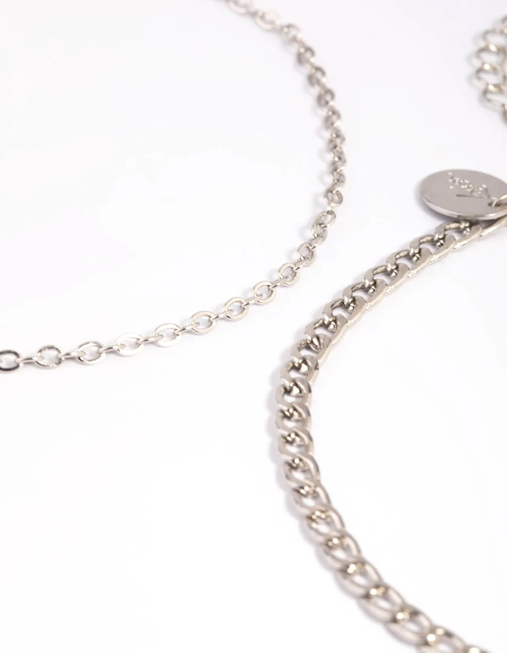 Silver Curb Chain Anklet Set