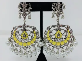 Silver Drop Earrings with Yellow Enamel