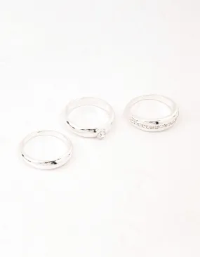 Silver Plated Cubic Zirconia &  Chunky Rings 3-Pack