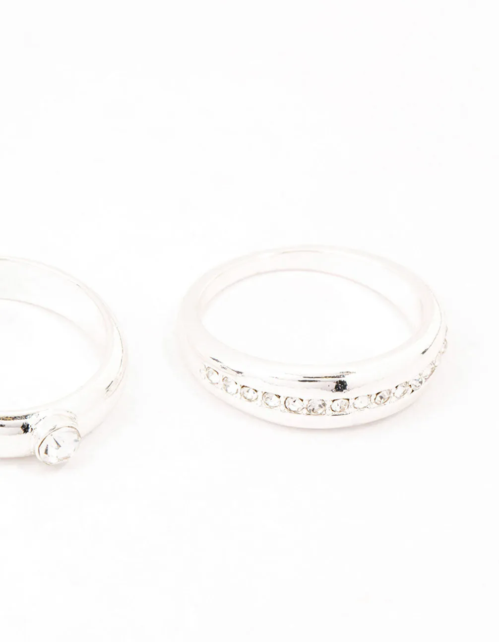 Silver Plated Cubic Zirconia &  Chunky Rings 3-Pack