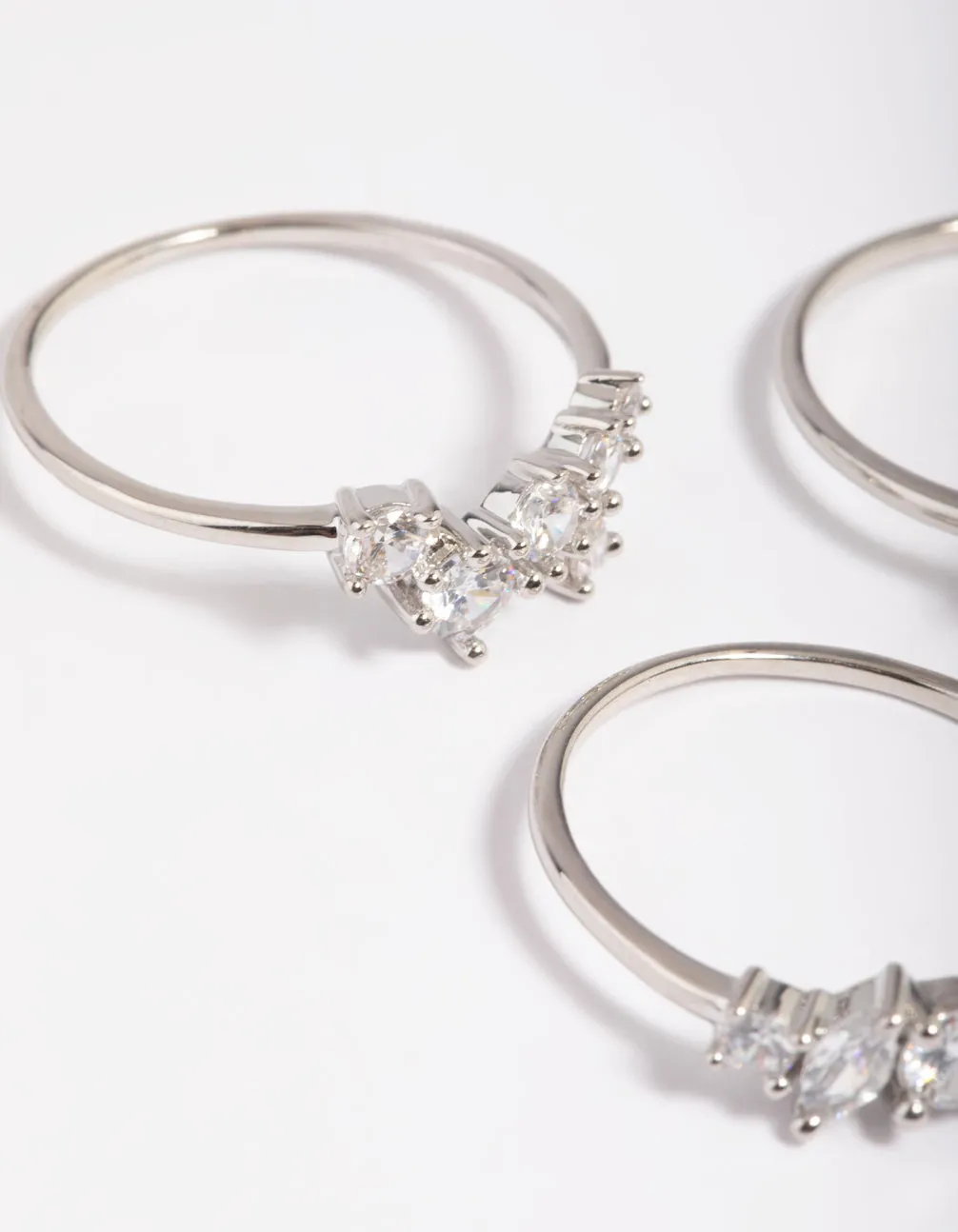 Silver Plated Cubic Zirconia Cluster Ring Stack Pack