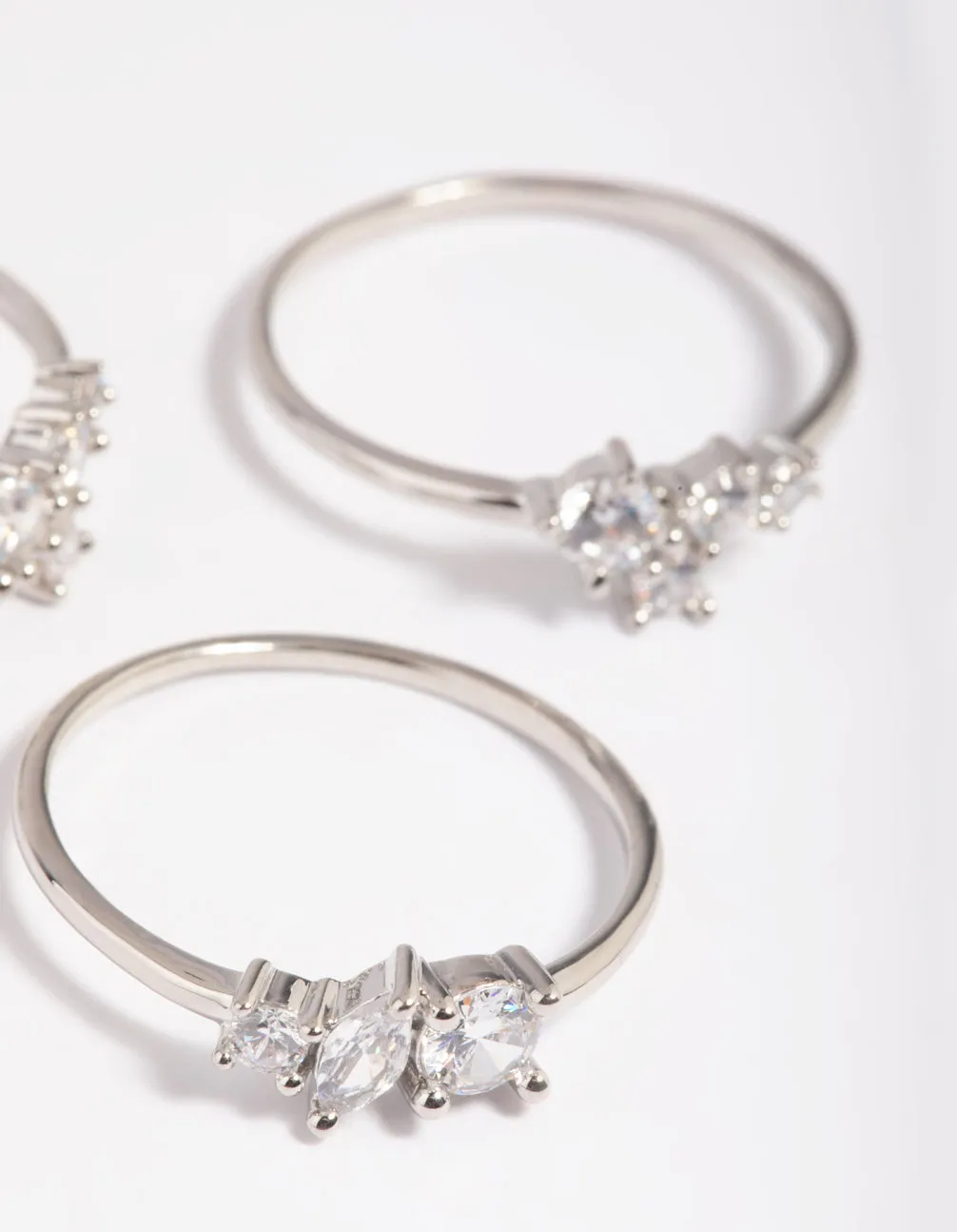 Silver Plated Cubic Zirconia Cluster Ring Stack Pack