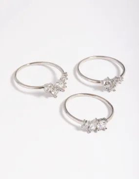 Silver Plated Cubic Zirconia Cluster Ring Stack Pack