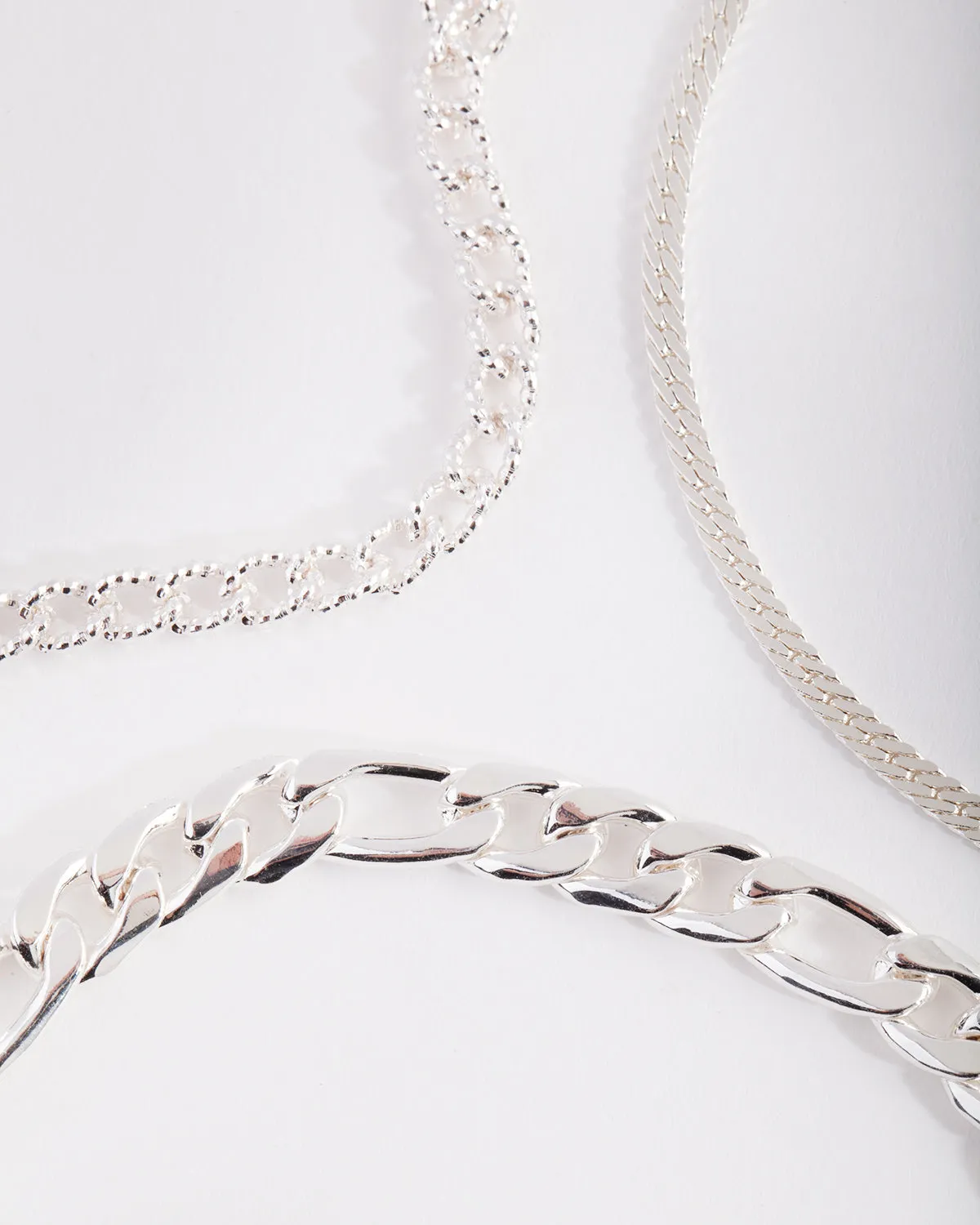 Silver Plated Statement Mixed Chain Anklet Trio