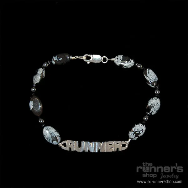 Silver "Runner" w/ Snowflake Obsidian Anklet