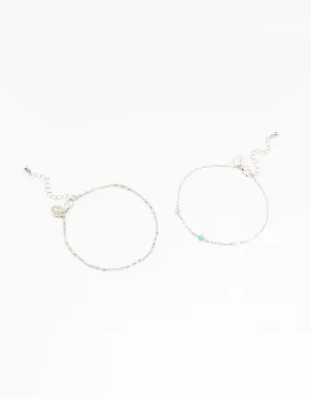 Silver Station Facet Beaded Anklets 2-Pack