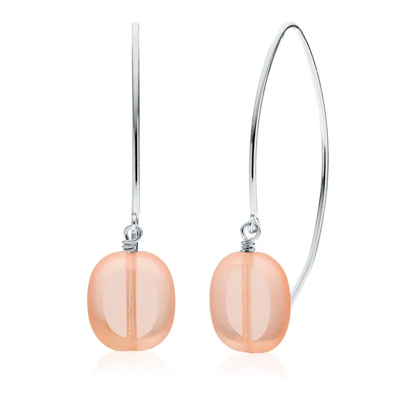 Soft Pink Glass Oval Drop Sterling Silver Wishbone Earrings