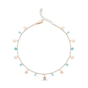 Star Dangle Charm Anklet with Blue cz Crystals