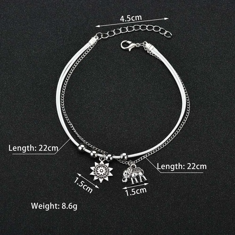 Starain 12 Pieces Cute Ankle Bracelets Women Girls Adjustable Heart Elephant Layered Anklets Set Gold Silver Beach Foot Jewelry