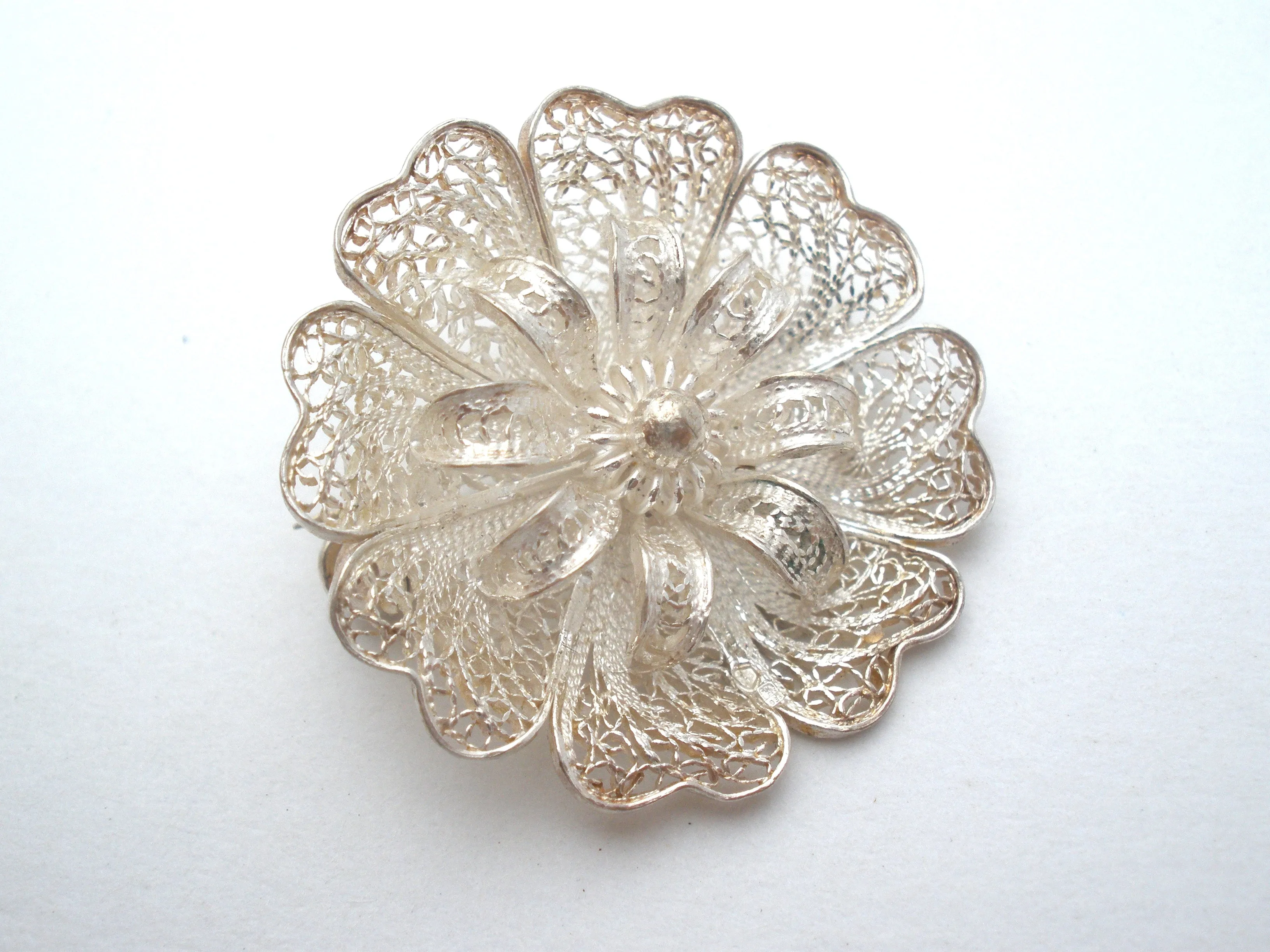 Sterling Silver Cannetille Flower Brooch Pin Vintage