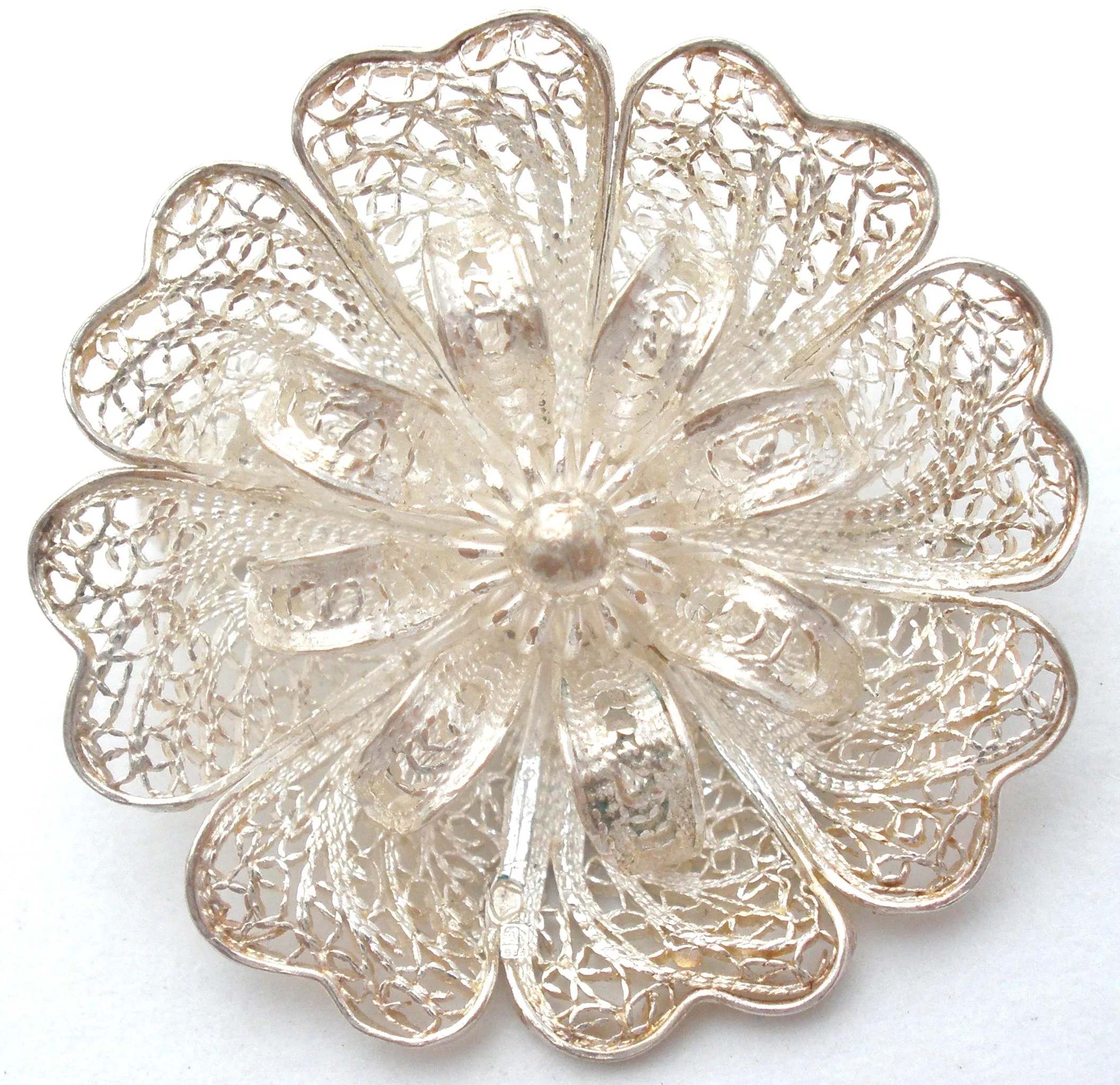 Sterling Silver Cannetille Flower Brooch Pin Vintage