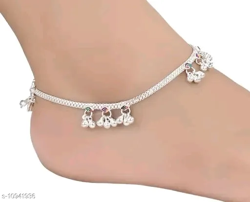 Stylish Alloy Metal Silver-Plated Anklet with Artificial Stones for Women