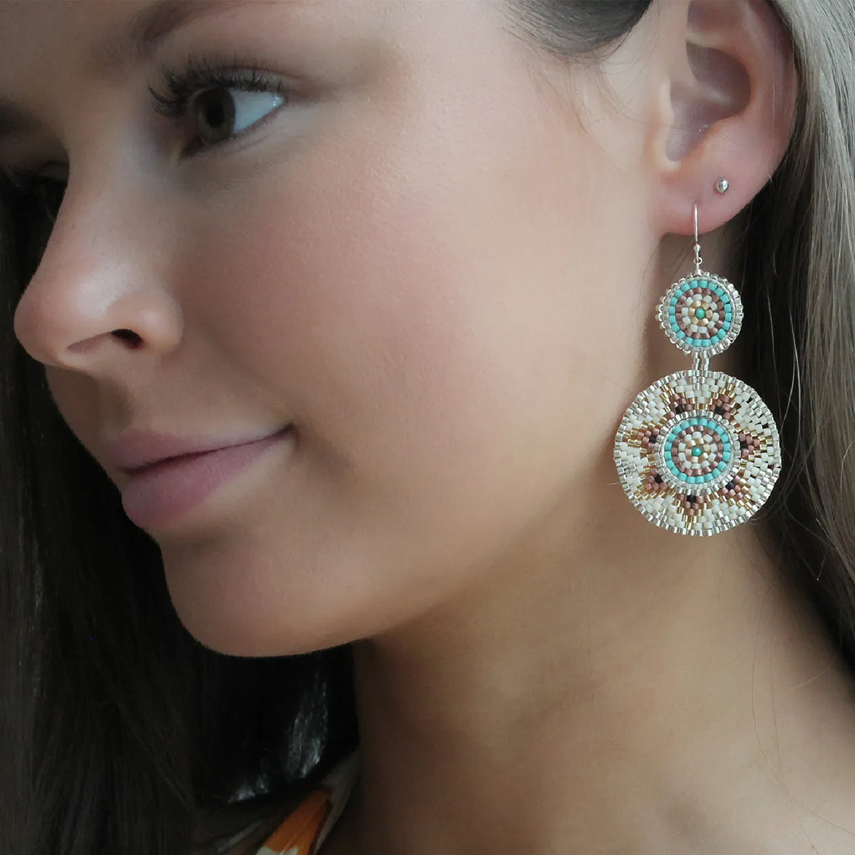 SUMMER EARRINGS IN AQUAMARINE, BROWN & SILVER TONES