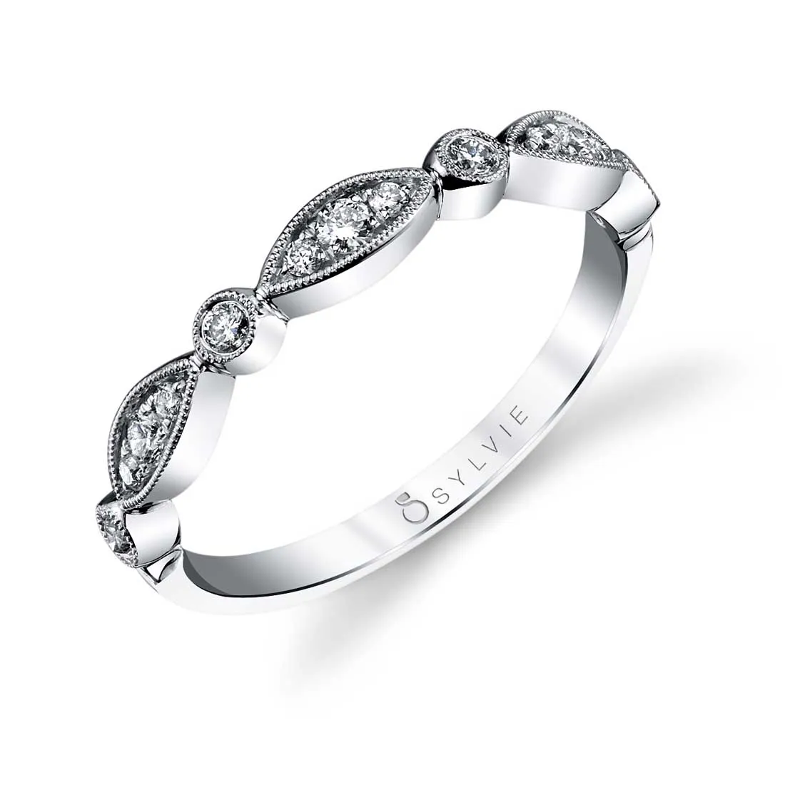 Sylvie Collection 14K White Gold .22ctw Diamond Vintage Style Band (96863)