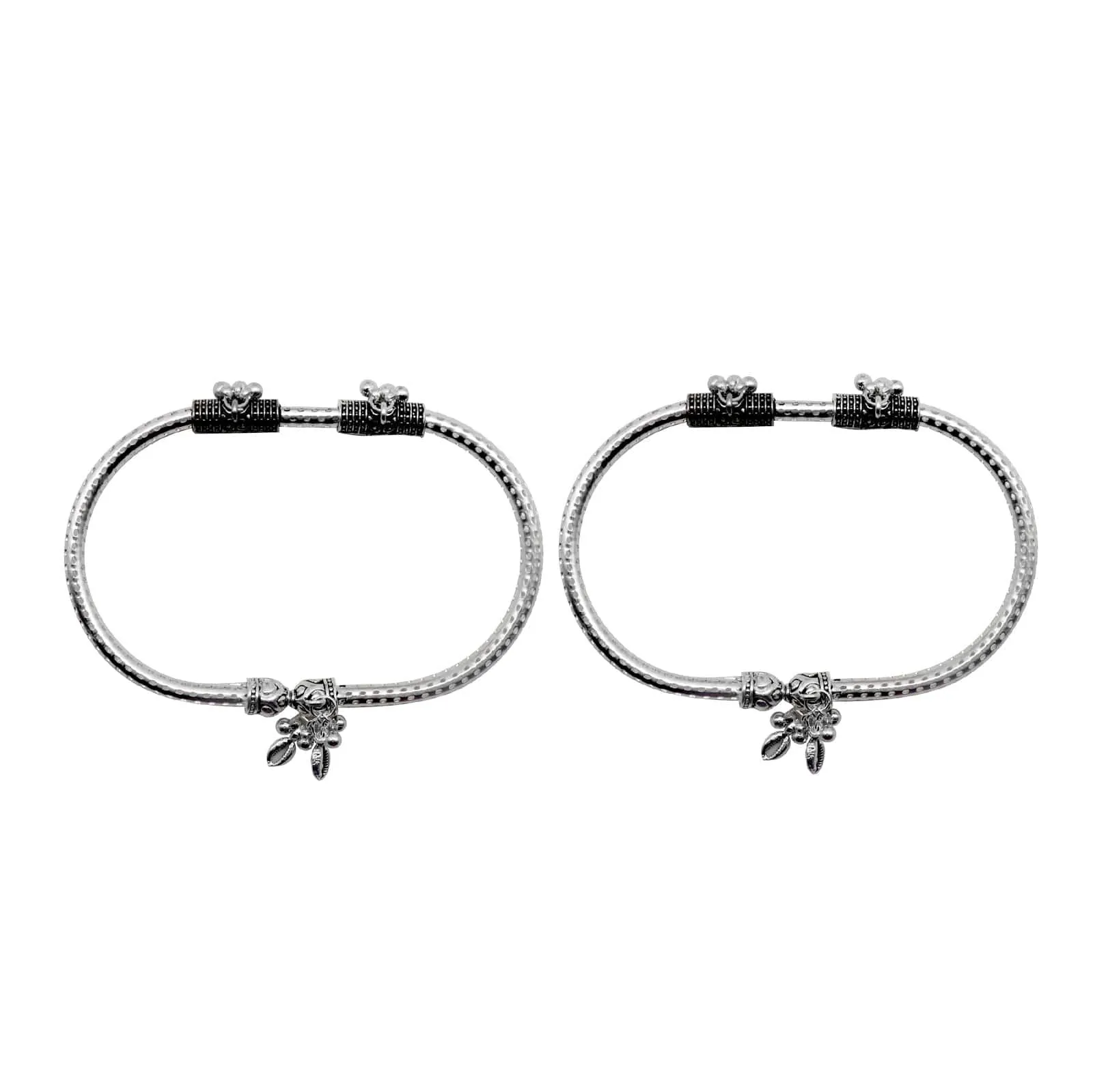 Teejh Double Cylindrical Silver Oxidized Charm Anklets For Women