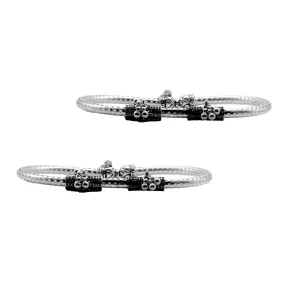 Teejh Double Cylindrical Silver Oxidized Charm Anklets For Women