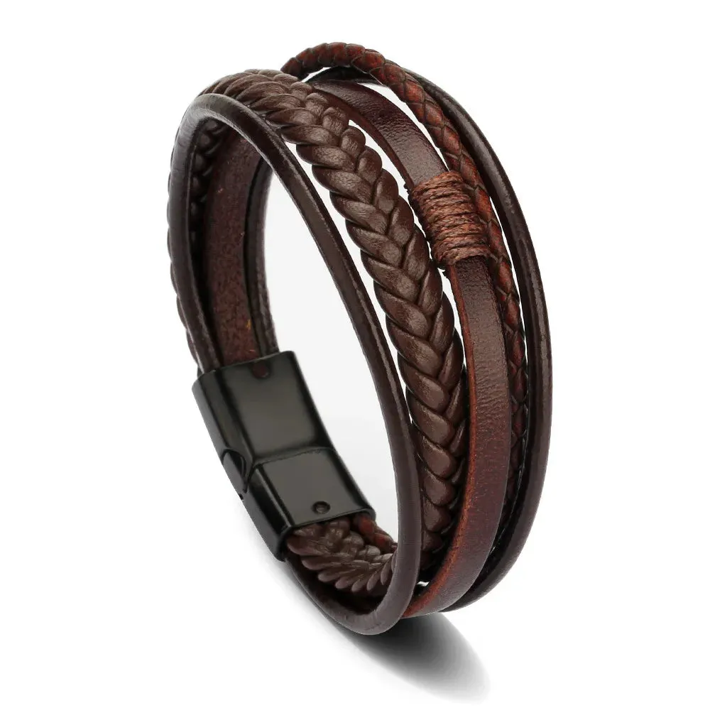 Trendy Leather Bracelets Men Steel Multilayer Braided Rope Bracelets For Male Bracelets Jewelry Pulsera Hombre