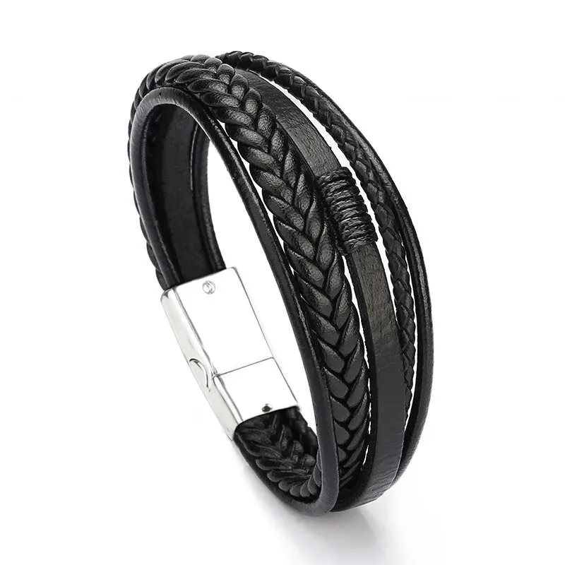 Trendy Leather Bracelets Men Steel Multilayer Braided Rope Bracelets For Male Bracelets Jewelry Pulsera Hombre