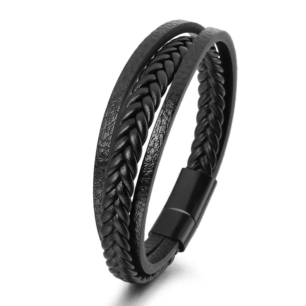 Trendy Leather Bracelets Men Steel Multilayer Braided Rope Bracelets For Male Bracelets Jewelry Pulsera Hombre