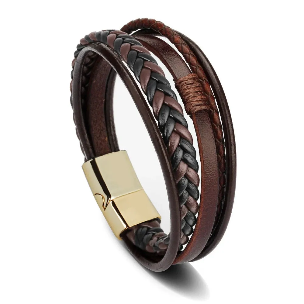 Trendy Leather Bracelets Men Steel Multilayer Braided Rope Bracelets For Male Bracelets Jewelry Pulsera Hombre