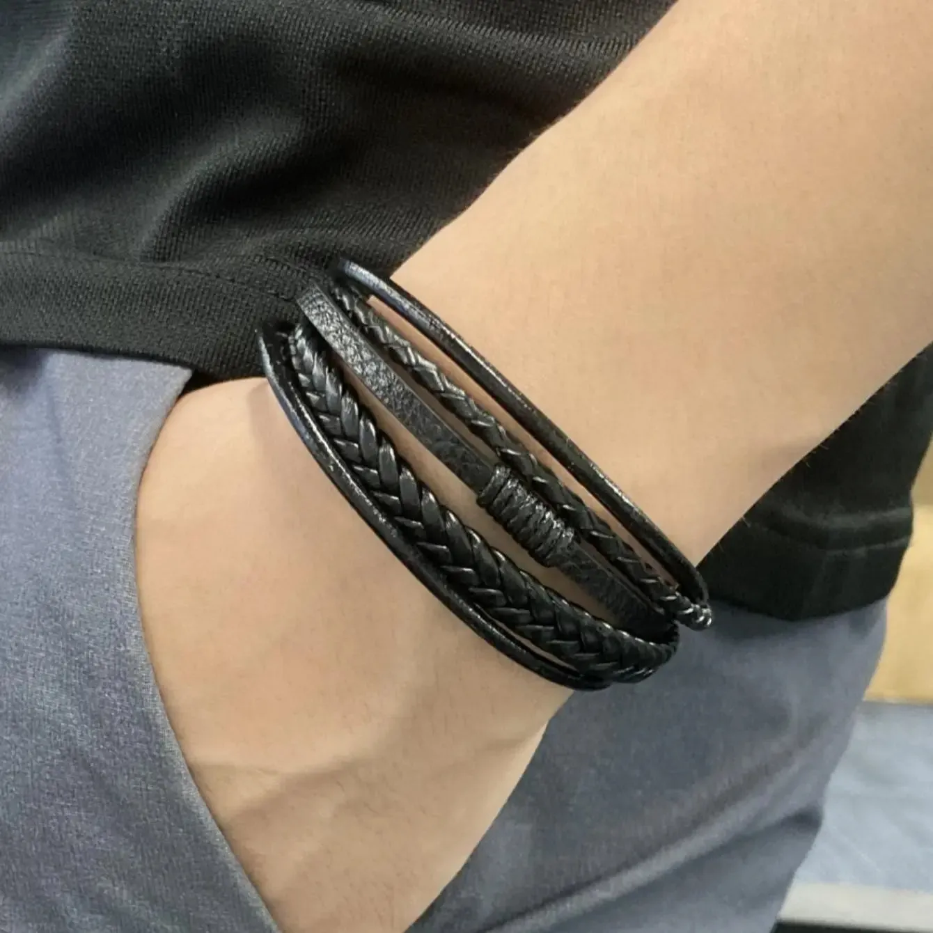 Trendy Leather Bracelets Men Steel Multilayer Braided Rope Bracelets For Male Bracelets Jewelry Pulsera Hombre