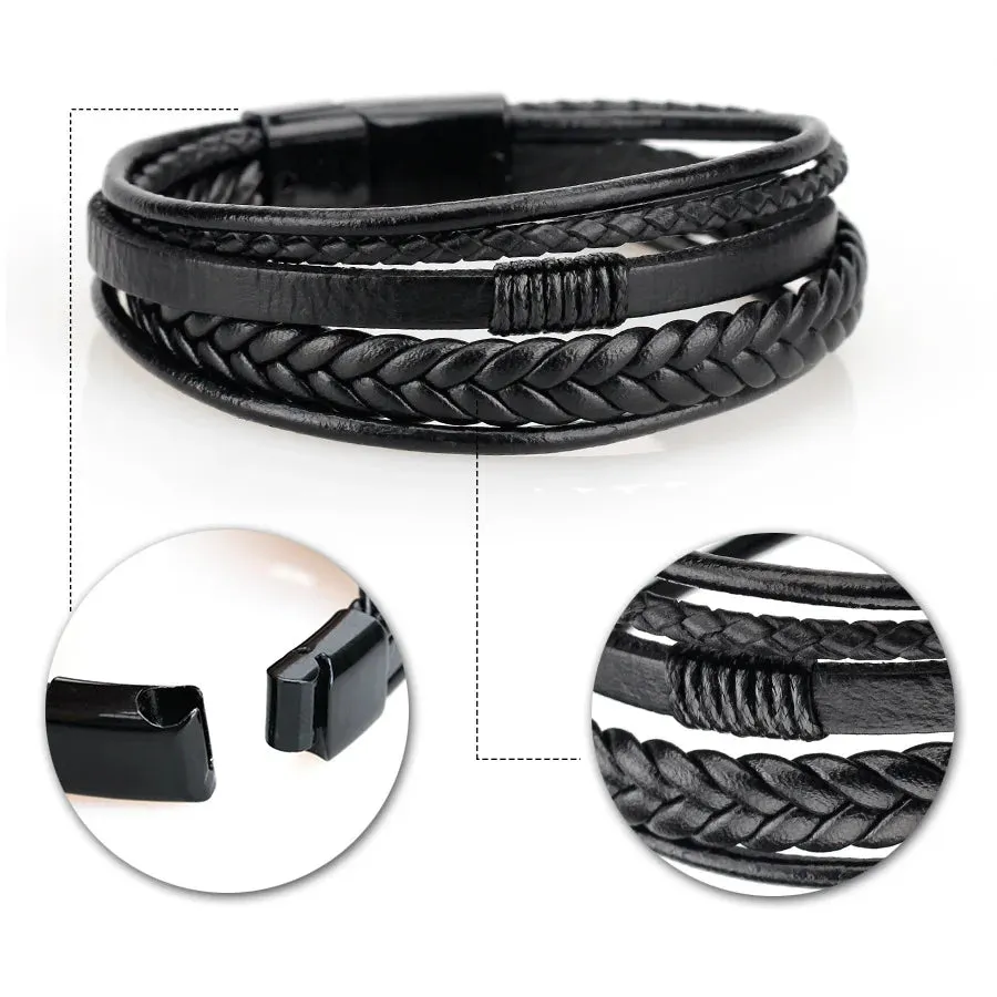 Trendy Leather Bracelets Men Steel Multilayer Braided Rope Bracelets For Male Bracelets Jewelry Pulsera Hombre