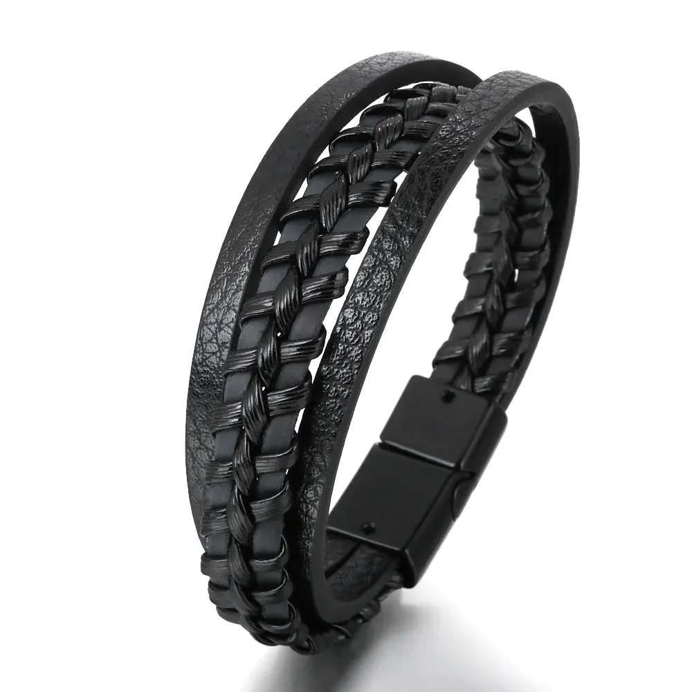 Trendy Leather Bracelets Men Steel Multilayer Braided Rope Bracelets For Male Bracelets Jewelry Pulsera Hombre