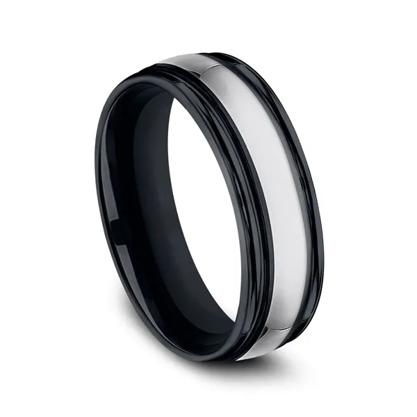 Tungsten and Seranite 7mm Comfort-Fit Design Wedding Band