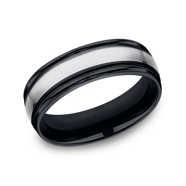 Tungsten and Seranite 7mm Comfort-Fit Design Wedding Band