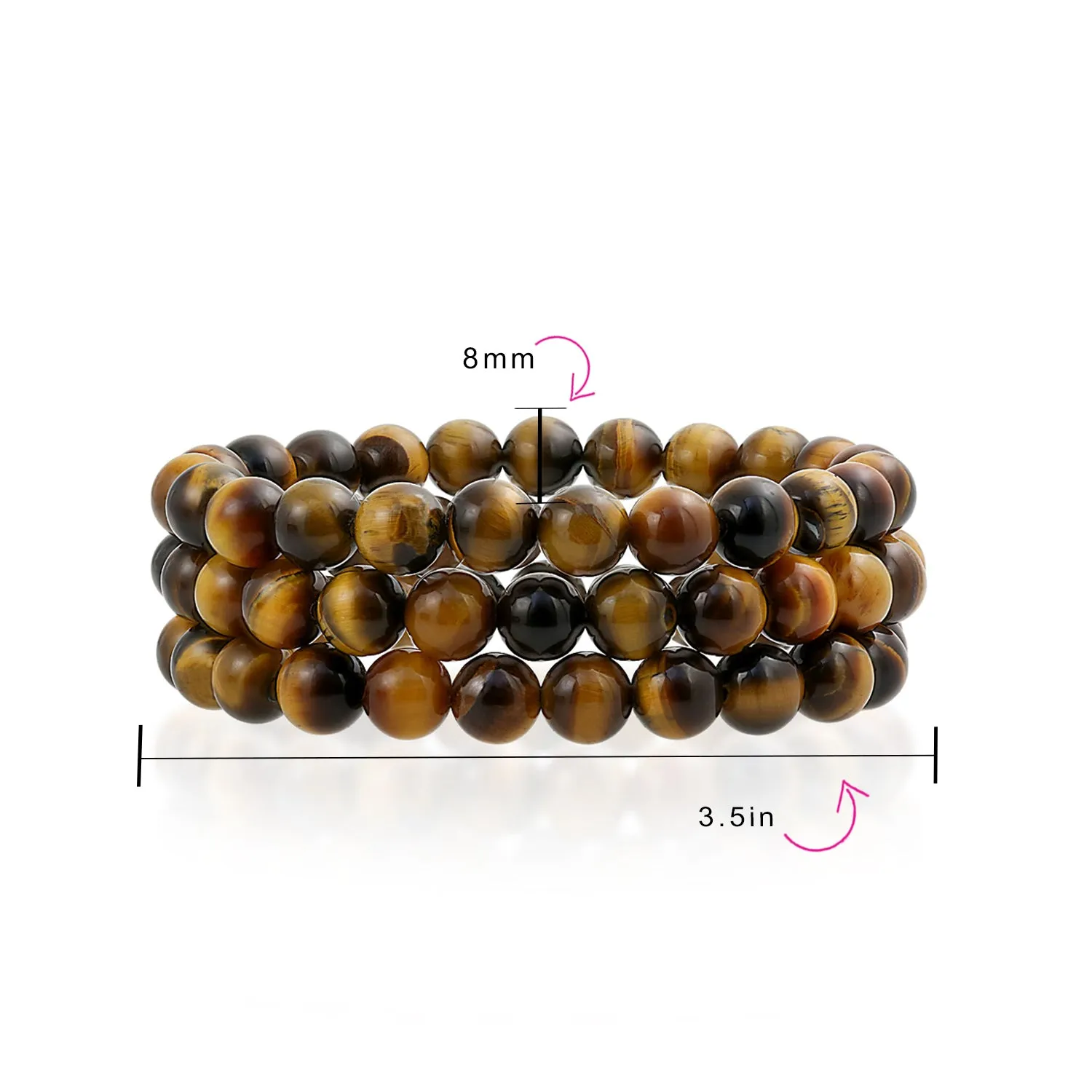 Unisex Stackable Gemstone 8MM Stretch Bracelet Set of 3 for Men and Women