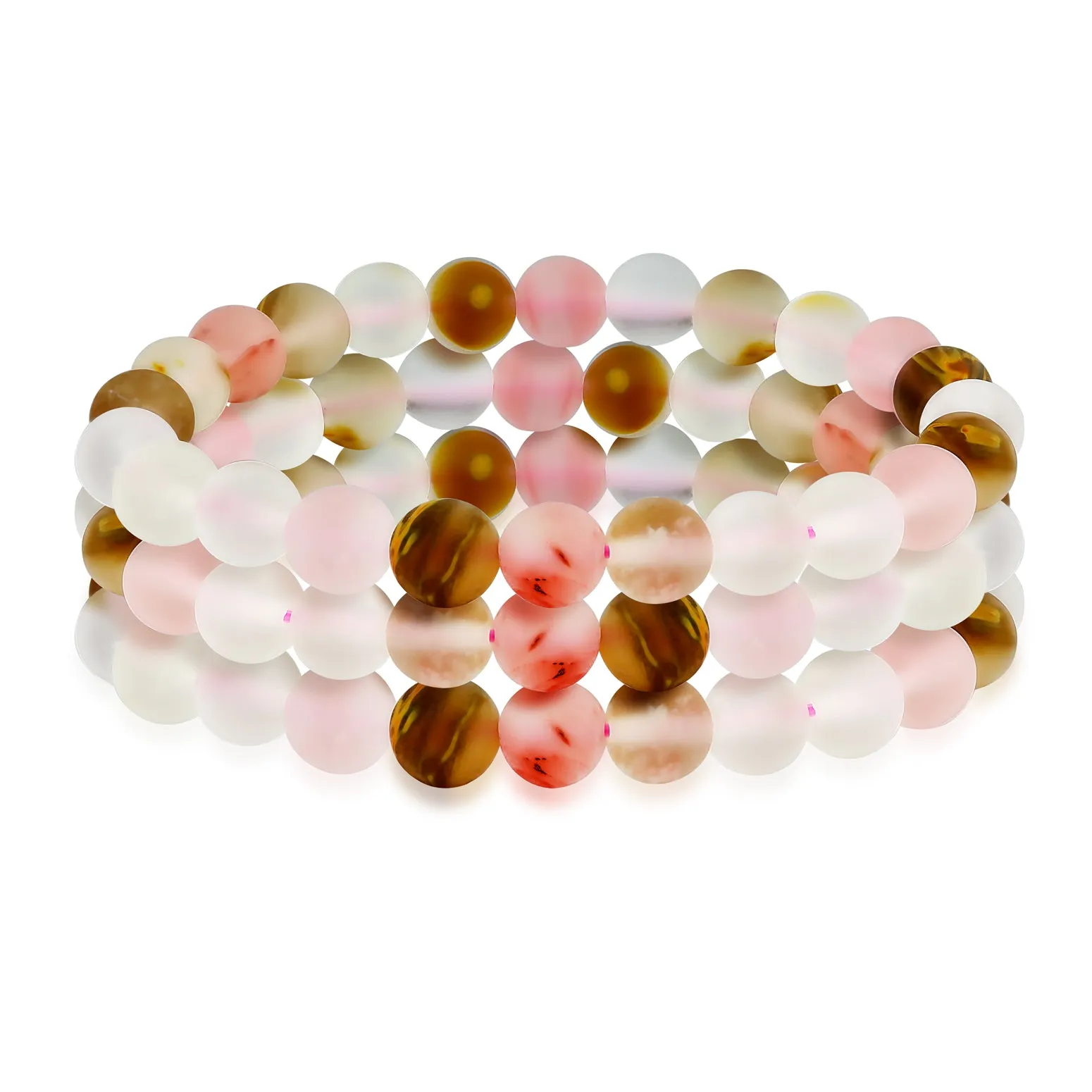 Unisex Stackable Gemstone 8MM Stretch Bracelet Set of 3 for Men and Women