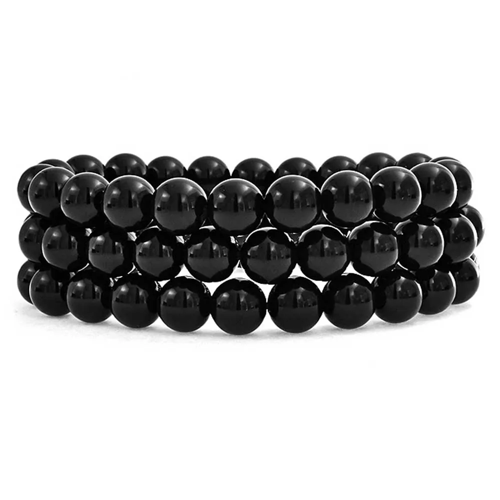 Unisex Stackable Gemstone 8MM Stretch Bracelet Set of 3 for Men and Women