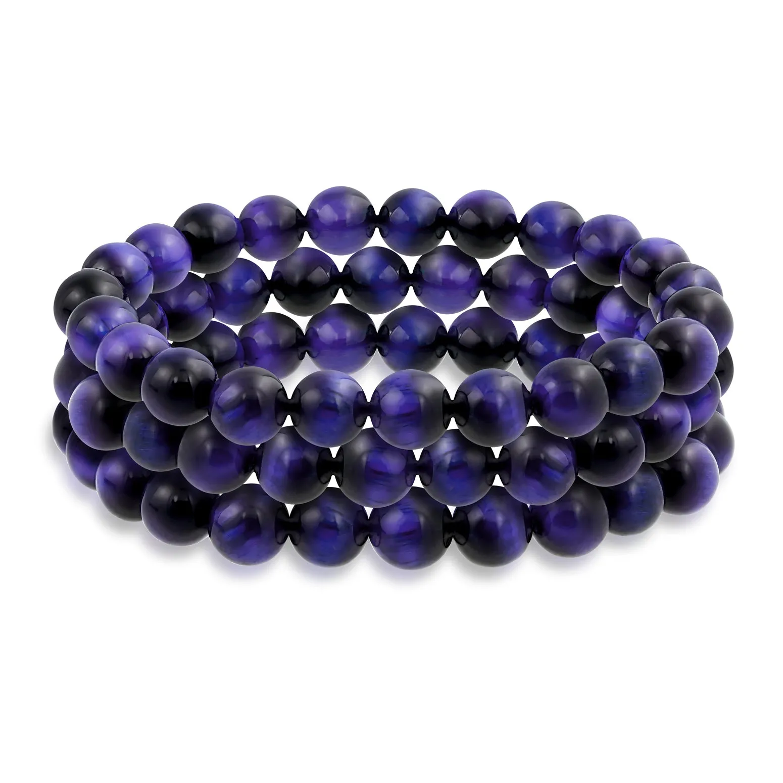 Unisex Stackable Gemstone 8MM Stretch Bracelet Set of 3 for Men and Women