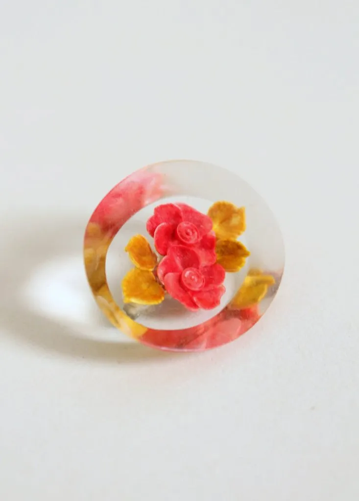 Vintage 1950s Reversed Carved Pink Rose Lucite Brooch