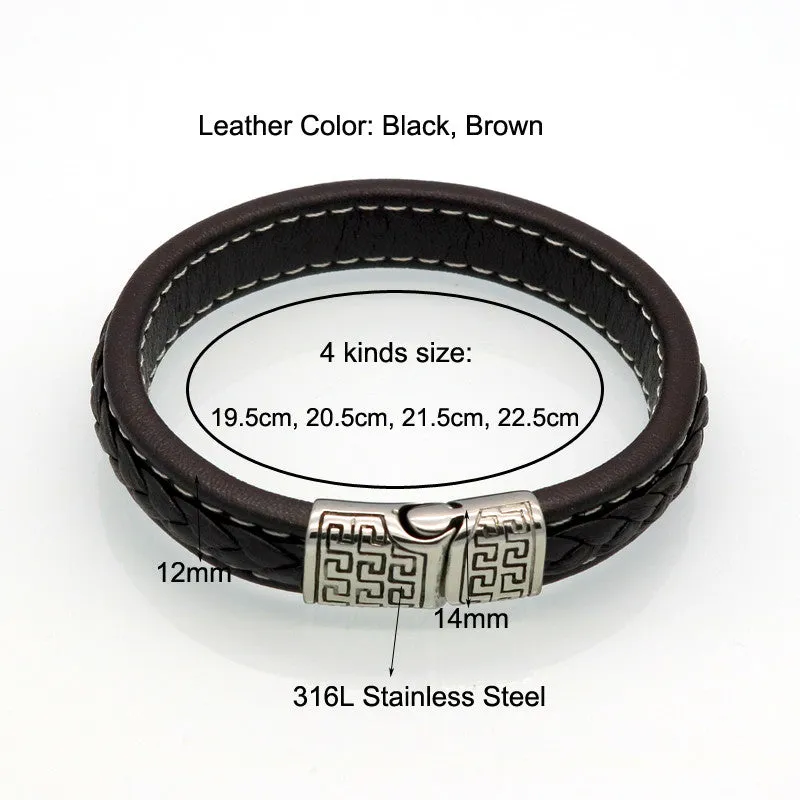 Vintage Men Bracelets & Bangles Punk Handmade 12mm Wide Cuff Leather Bracelet Woven Wristband Bangles For Men Jewelry