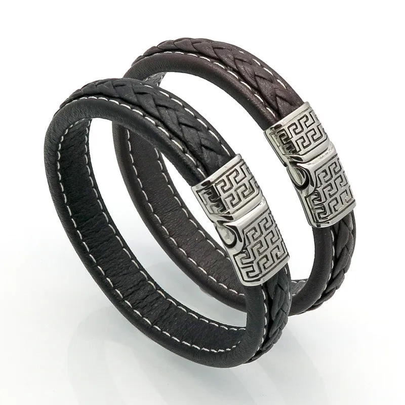 Vintage Men Bracelets & Bangles Punk Handmade 12mm Wide Cuff Leather Bracelet Woven Wristband Bangles For Men Jewelry