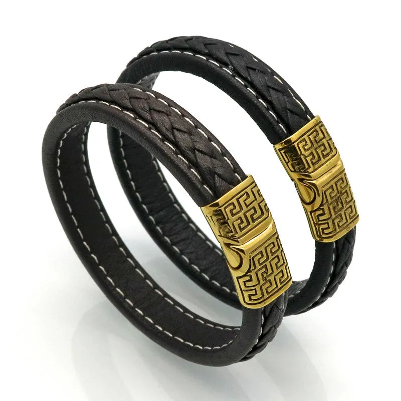 Vintage Men Bracelets & Bangles Punk Handmade 12mm Wide Cuff Leather Bracelet Woven Wristband Bangles For Men Jewelry