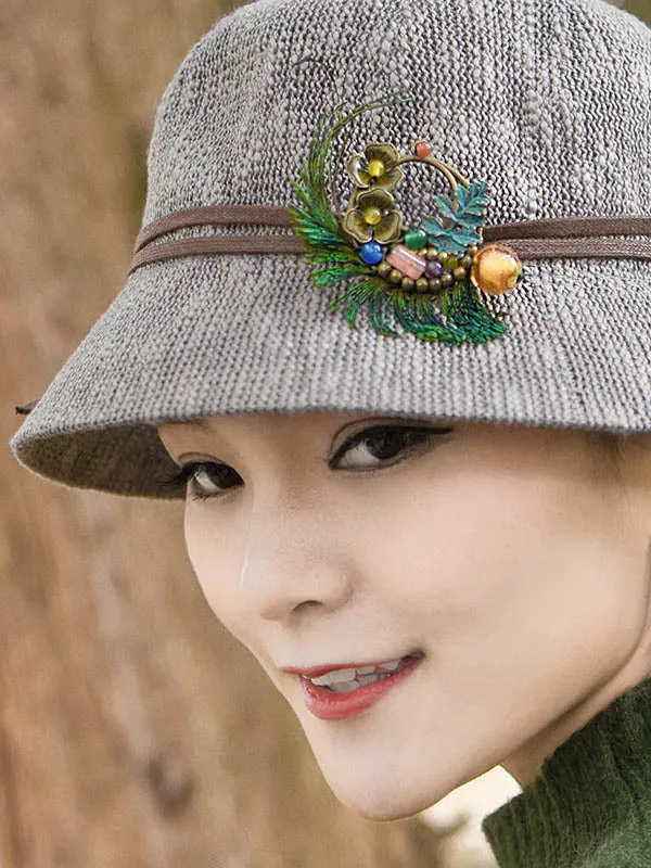 Vintage Peacock Feather Floral Brooch