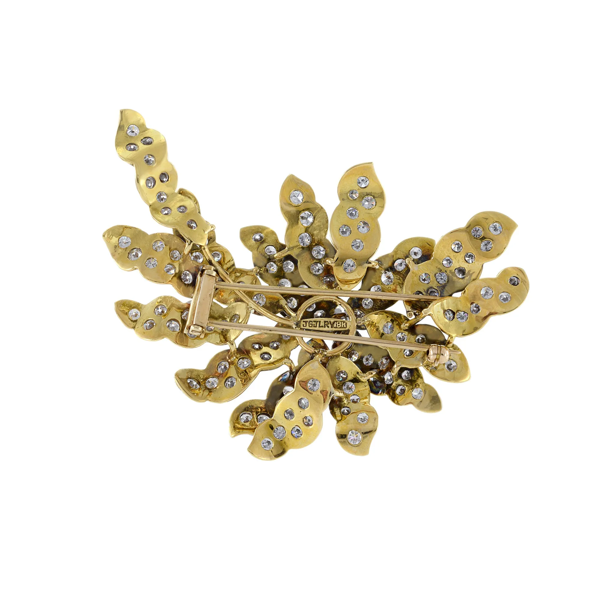 Vintage Retro 18KT Yellow Gold Large Floral Diamond Brooch