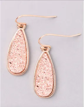 Vintage Snoot Moonlight Druzy Drop Earrings in Rose Gold