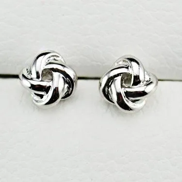 White Gold Plated Classic Design Twist Love Knot Post Stud Earrings