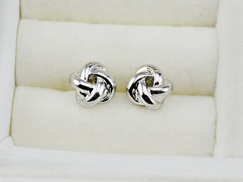 White Gold Plated Classic Design Twist Love Knot Post Stud Earrings