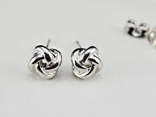 White Gold Plated Classic Design Twist Love Knot Post Stud Earrings