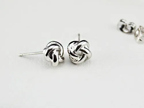 White Gold Plated Classic Design Twist Love Knot Post Stud Earrings