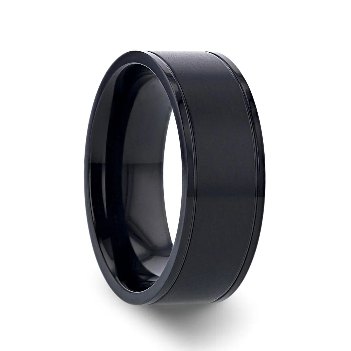 WOLFGANG | Black Titanium Ring, Dual Offset Grooves