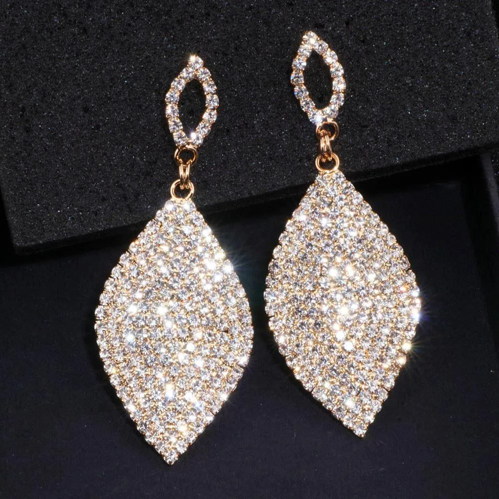 Women Large Rhinestone Teardrop Shape Crystal Earrings